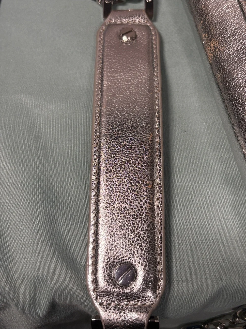 Tory Burch Reva Metallic Silver Crackled Leather Chain Clutch Shoulder Bag
